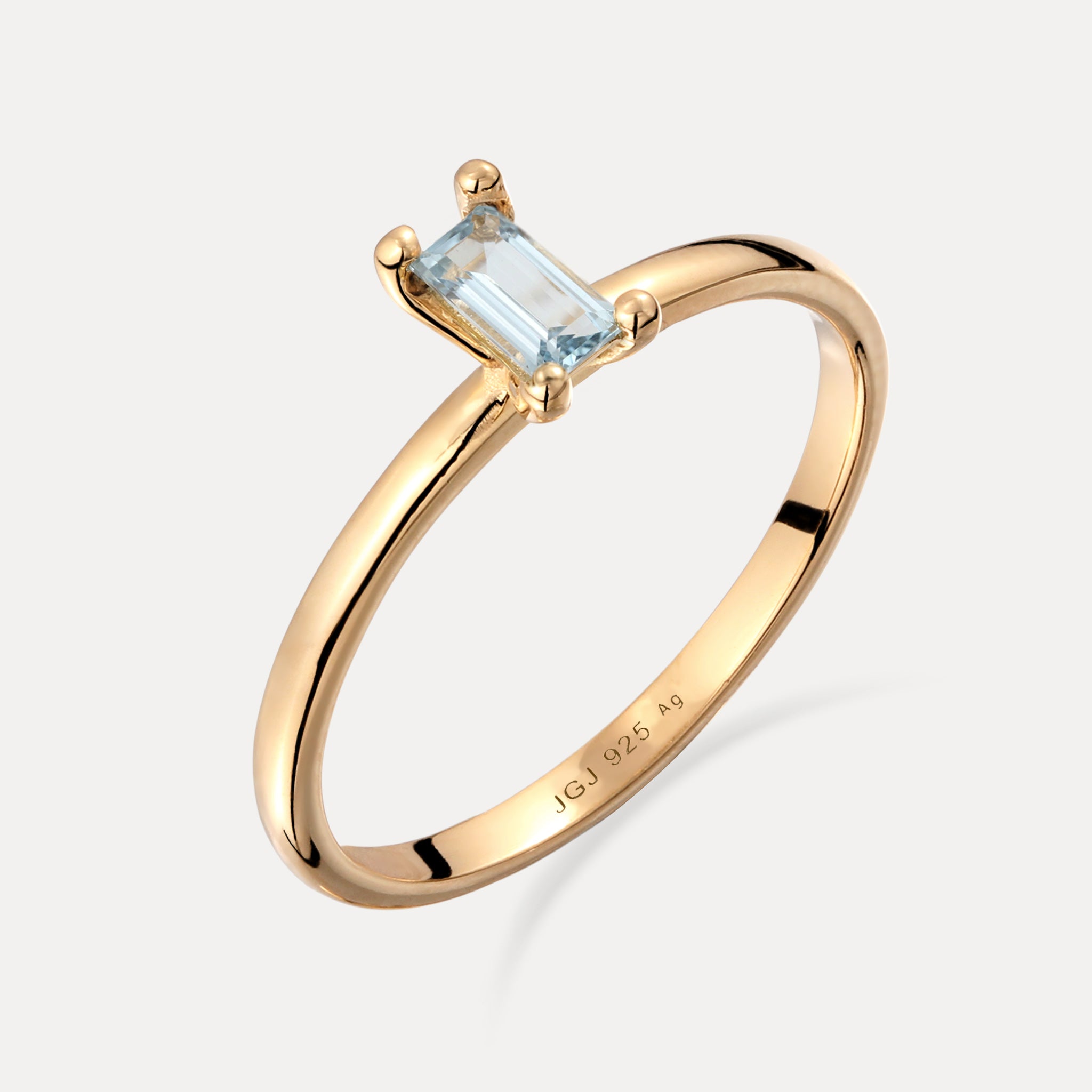 Stilnest Aquamarin Solitär Ring Baguette Blau Gold Vermeil 54