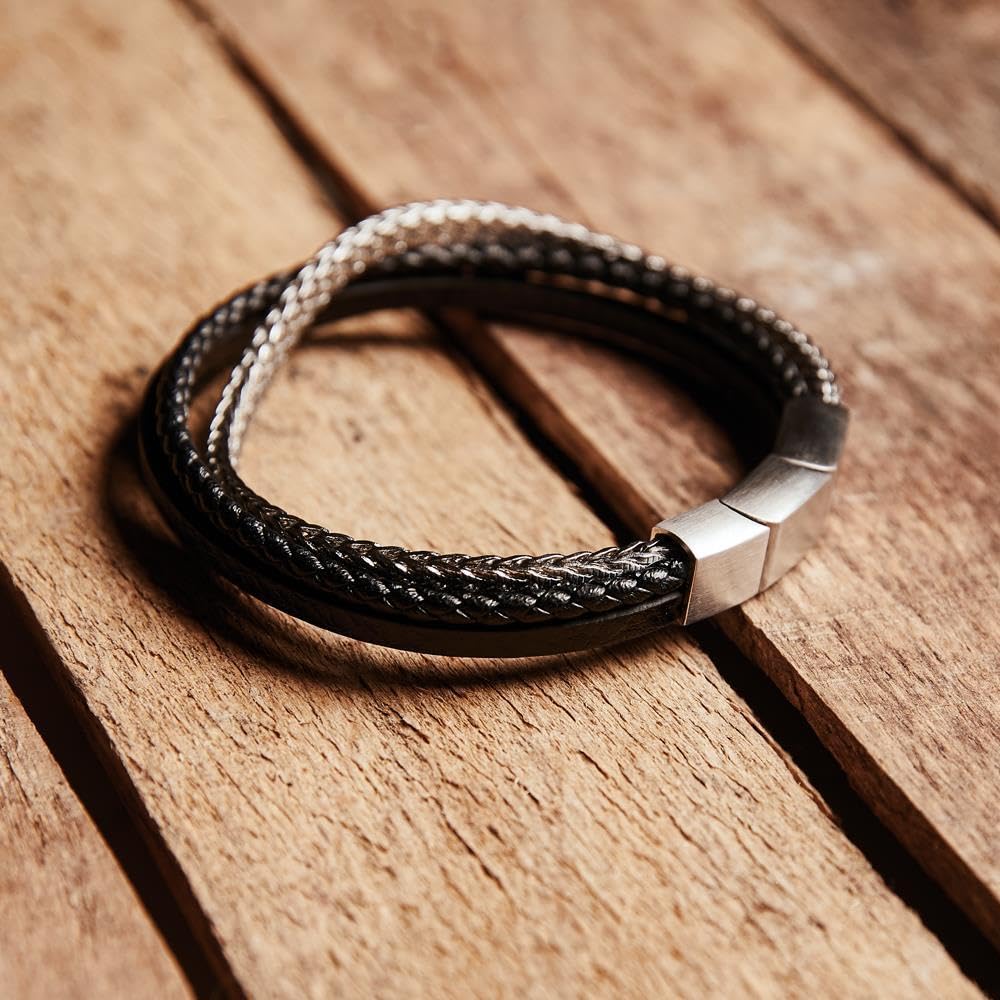 JEWLIX ID-Armband Kunstleder Edelstahl schwarz