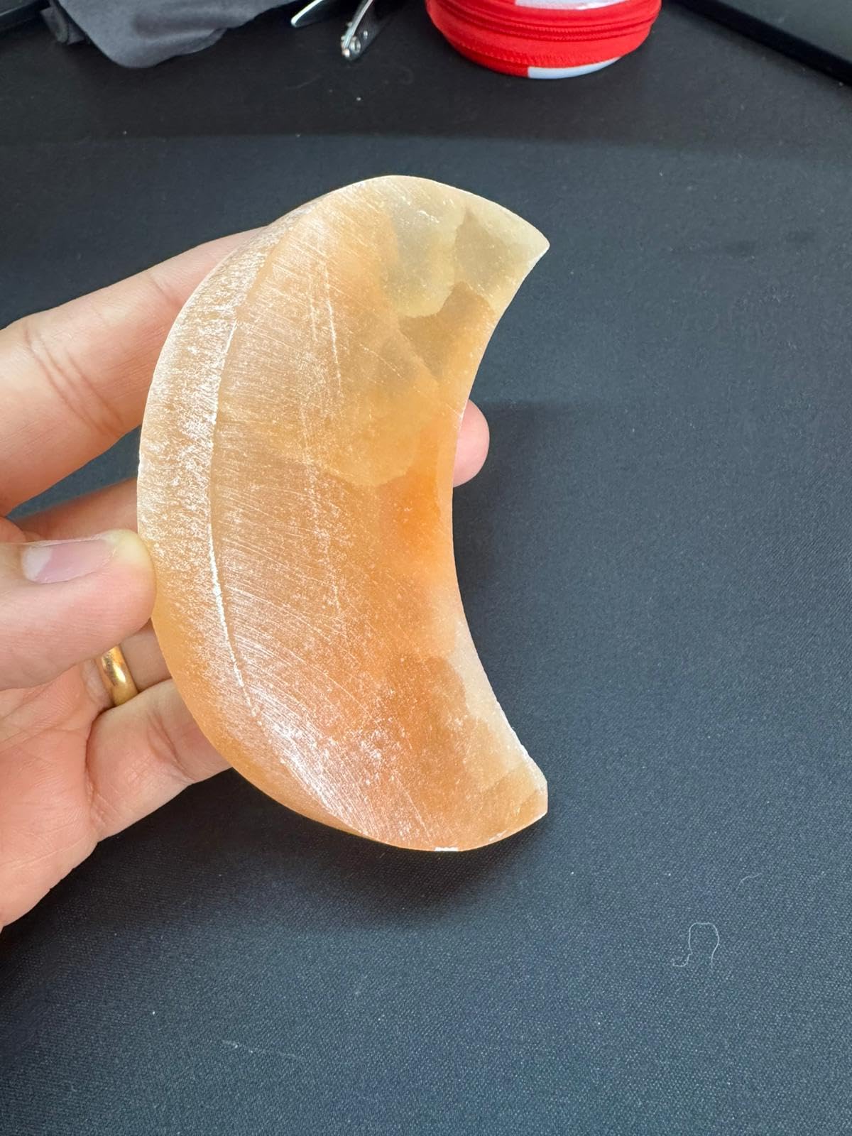 NKlaus Healing Crystals Oranger Selenit Halbmond 11 cm Mondplatte
