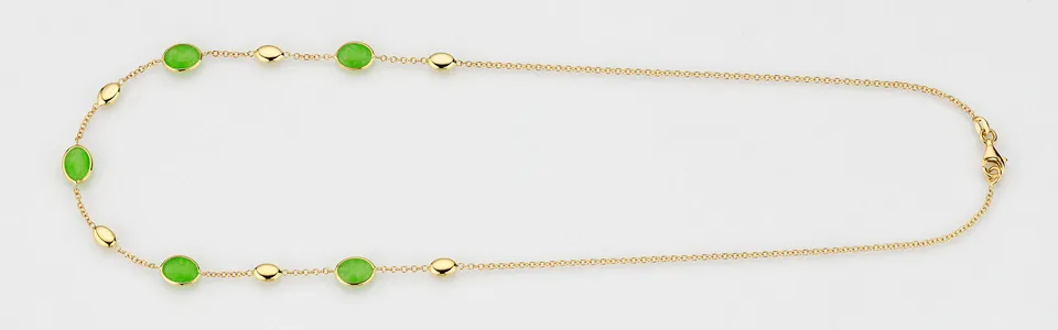 Eugen Rühle Collier Quarz grün Halskette 585 Gelbgold oval