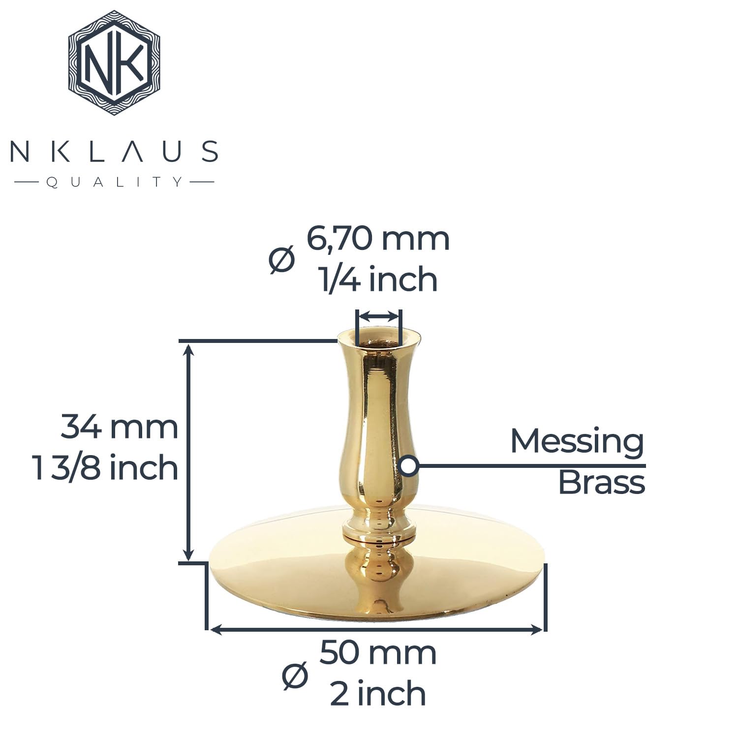 NKlaus Candle Holder Kerzenhalter Messing Gold 1 Stück 6,7 mm