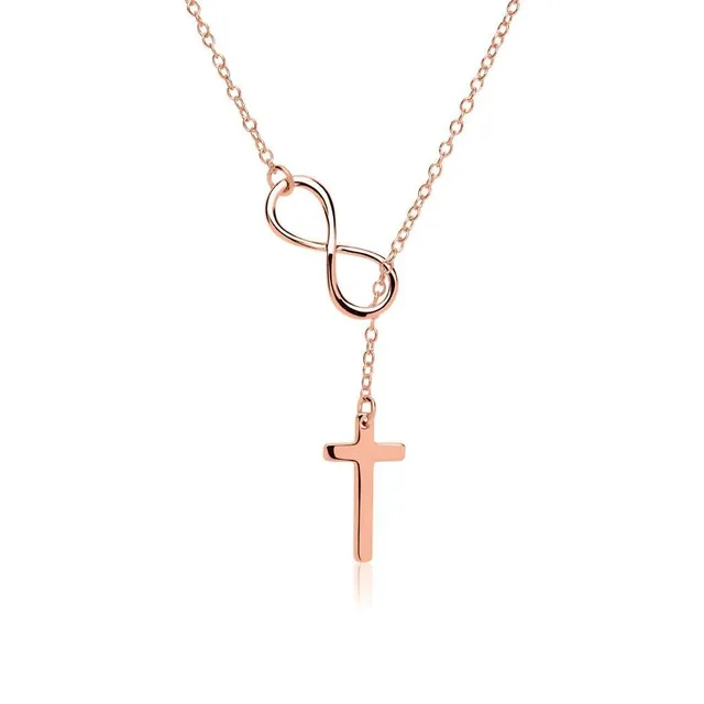 JEWLIX Ketten mit Anhänger Y-Kette Kreuz Infinity Roségold