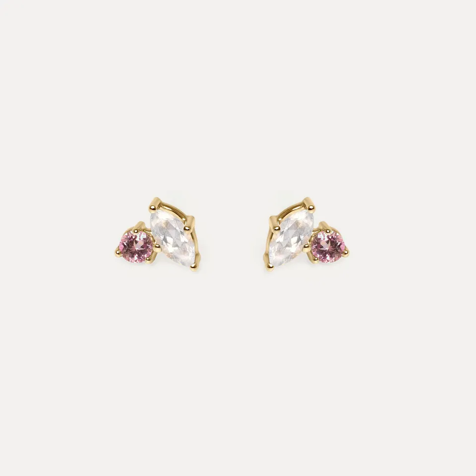 Stilnest Joy Ohrstecker 585 Gold Mondstein Rosa Turmalin