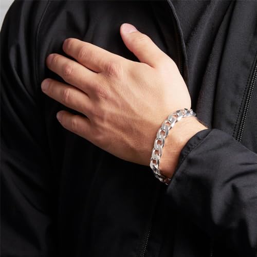 JEWLIX Panzerarmband 12mm Herren Silberarmband 25cm 925