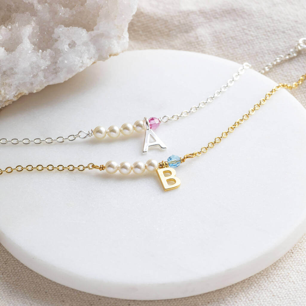 Joy by Corrine Smith Pearl Birthstone Initial Bar Armband