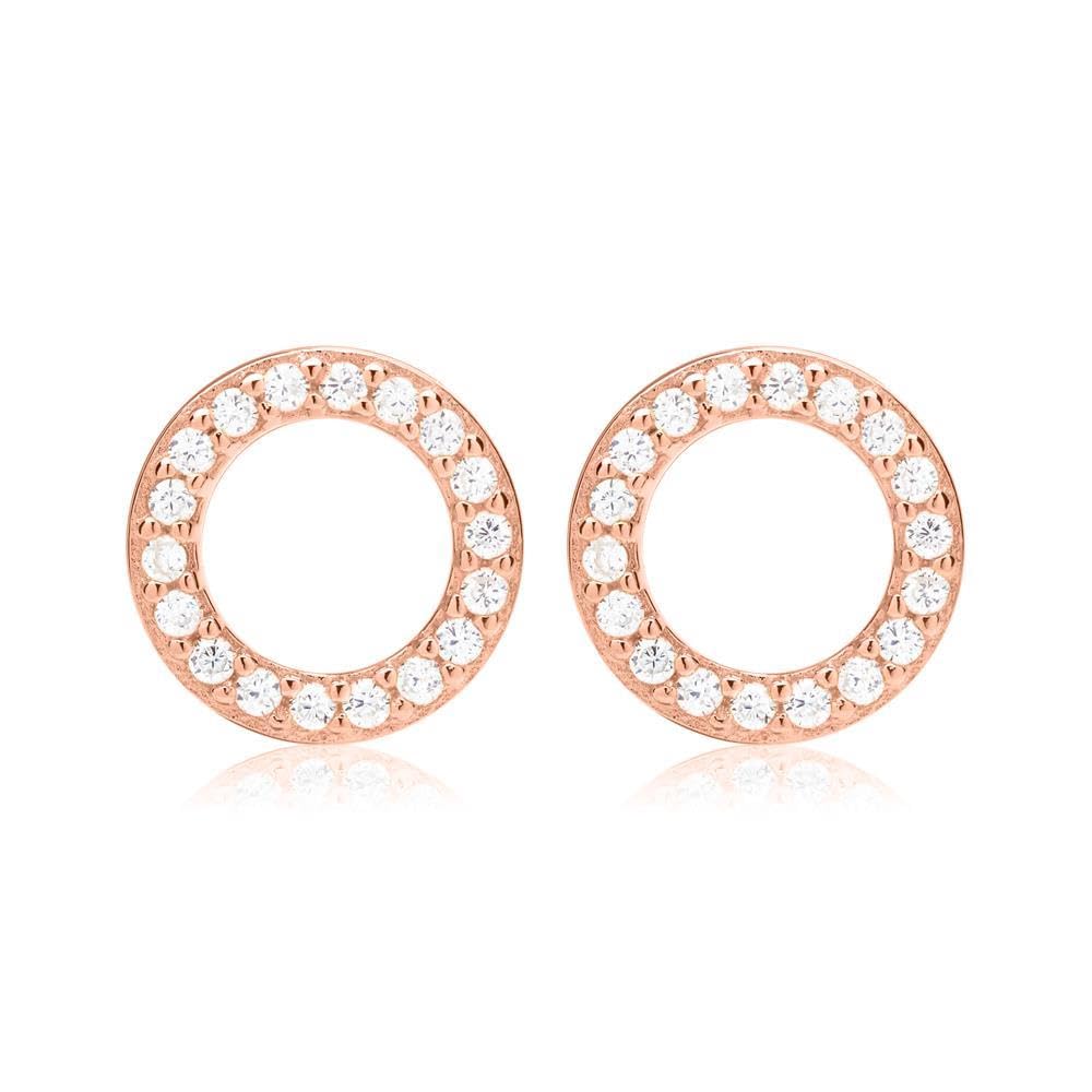 JEWLIX Ohrstecker Kreis Ohrringe Roségold Zirkonia Silber