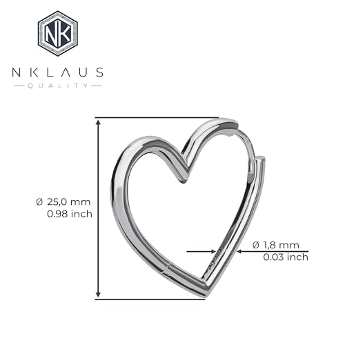 NKlaus Herz Klappcreolen 25mm Silber Ohrringe Damen 1,8mm