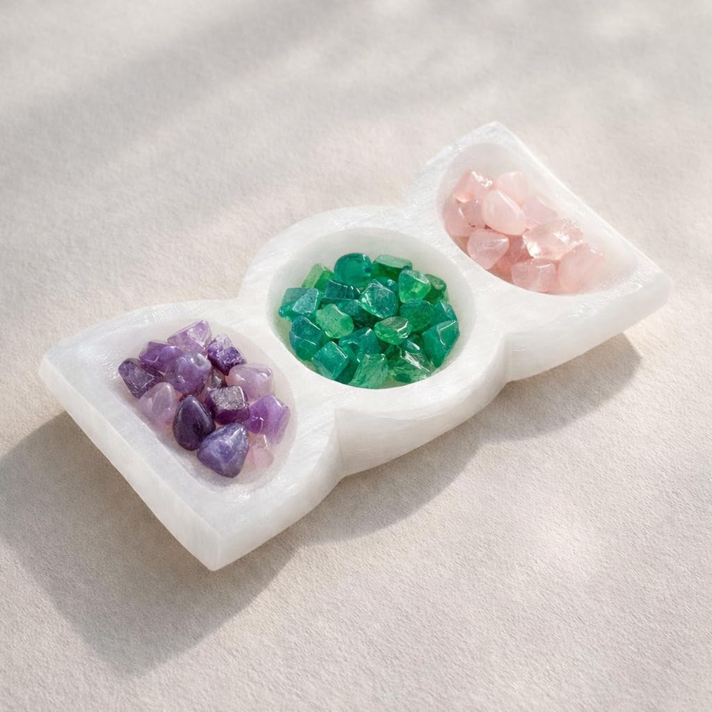 NKlaus Healing Crystals Selenit Dreifach-Schale 14x7 cm Energieschale