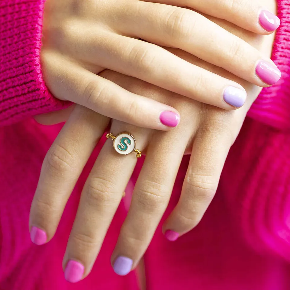 Joy by Corrine Smith Round Enamel Initial Ring Gold Slider