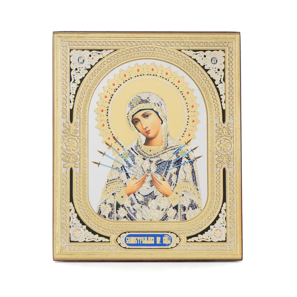NKlaus Religious Icons Ikone Siebenpfeilige Gottesmutter 10x12 cm