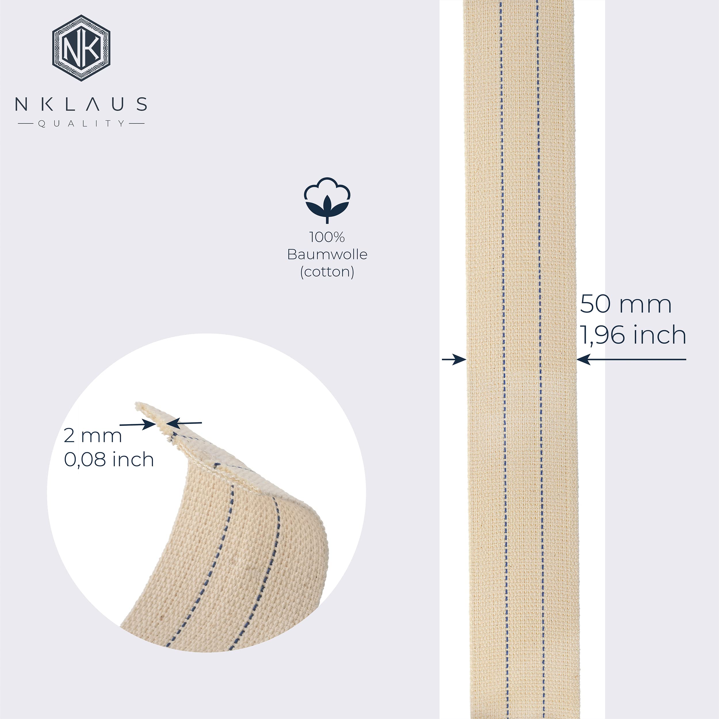 NKlaus Wicks Lampendocht Flachdocht 50mm 1m Baumwolle