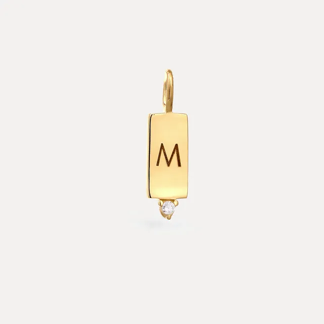 Stilnest Saphir Brick Tag Anhänger Gold Vermeil gravierbar