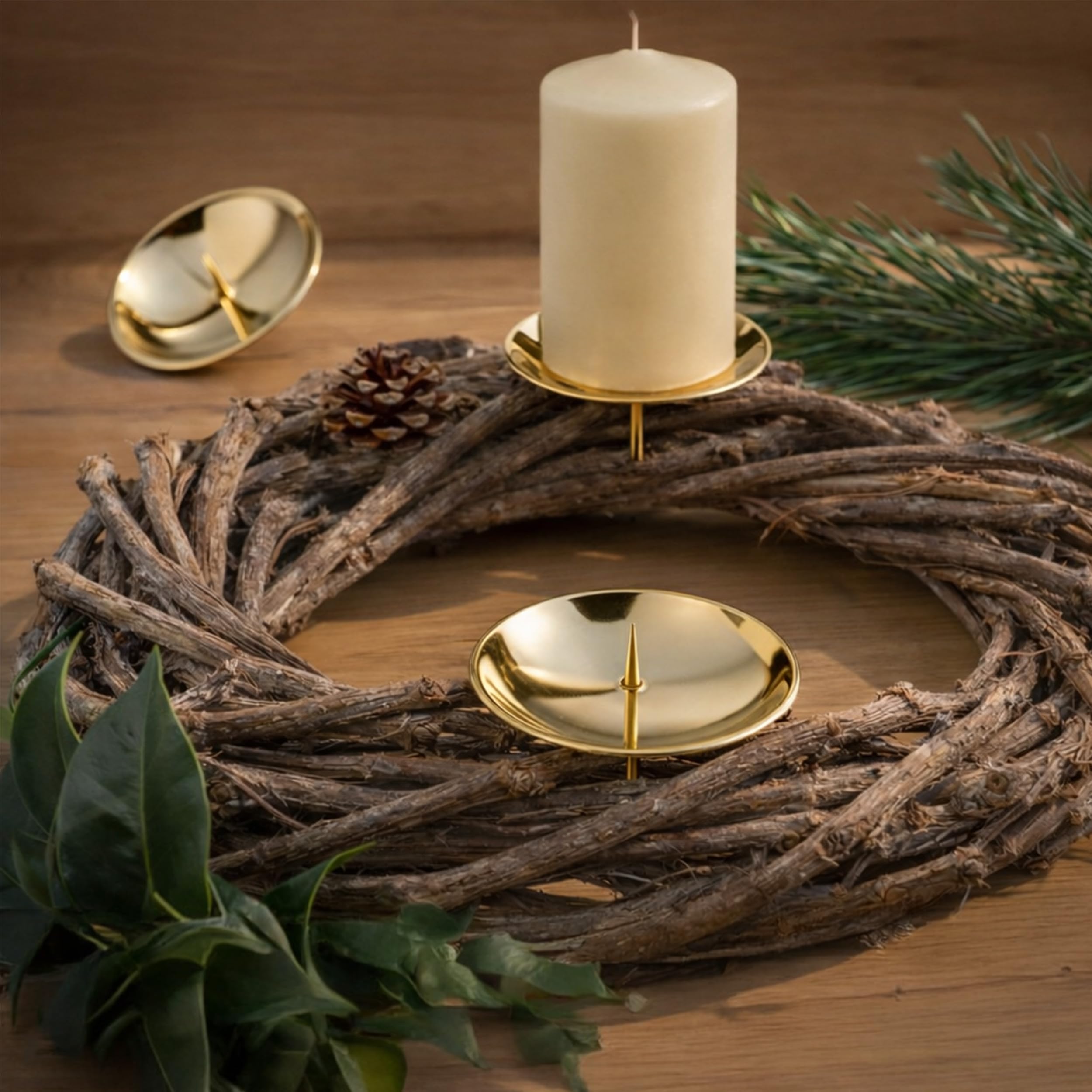 NKlaus Adventskranz Kerzenhalter mit Dorn Messing Gold Ø8 cm
