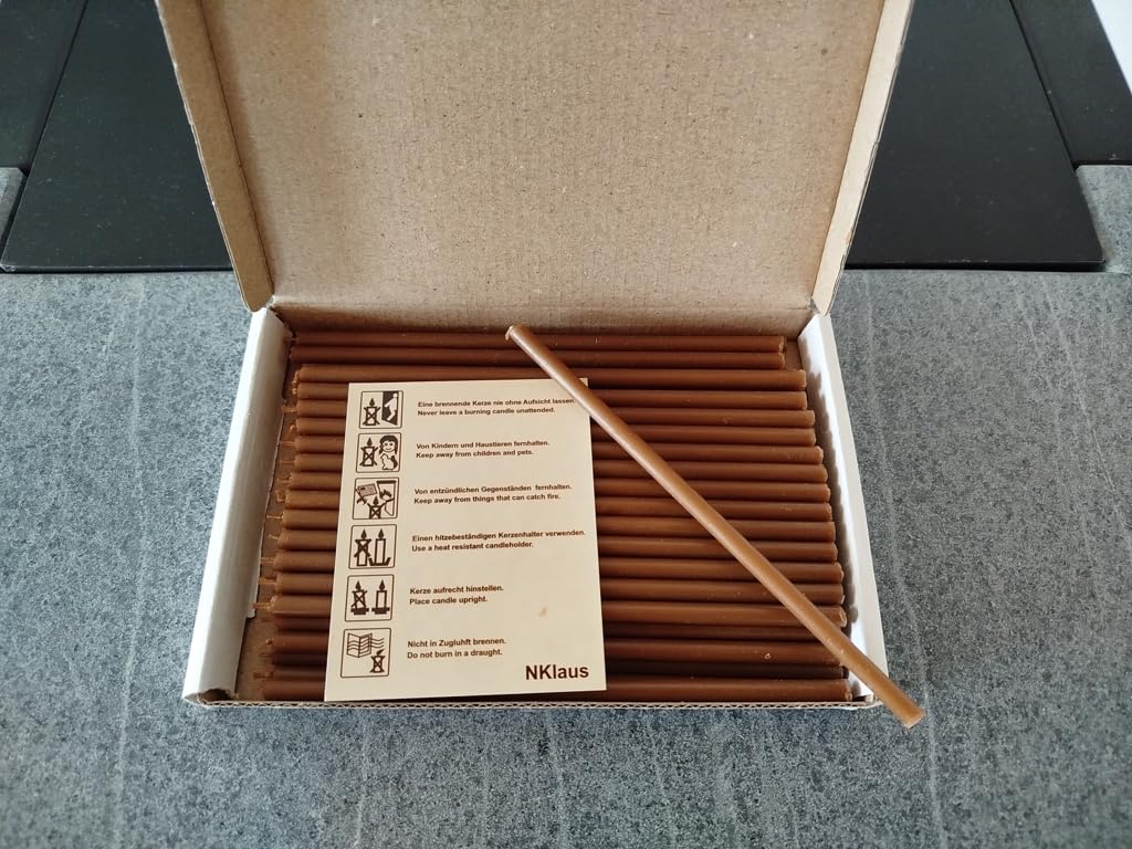 NKlaus CANDLES Stabkerzen braun 16cm 50 Stück Paraffin rußfrei