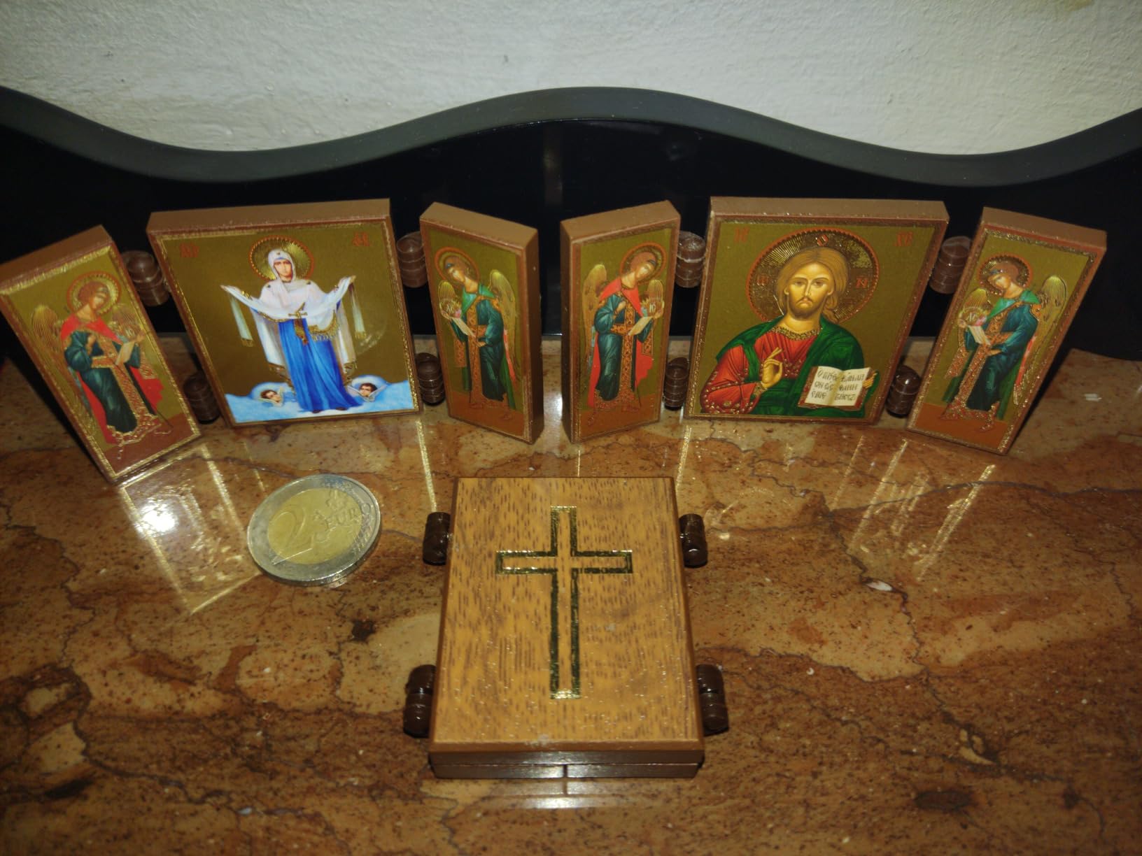 NKlaus Heiliger Georg Triptychon Ikone Holz 9,5cm Drachentöter