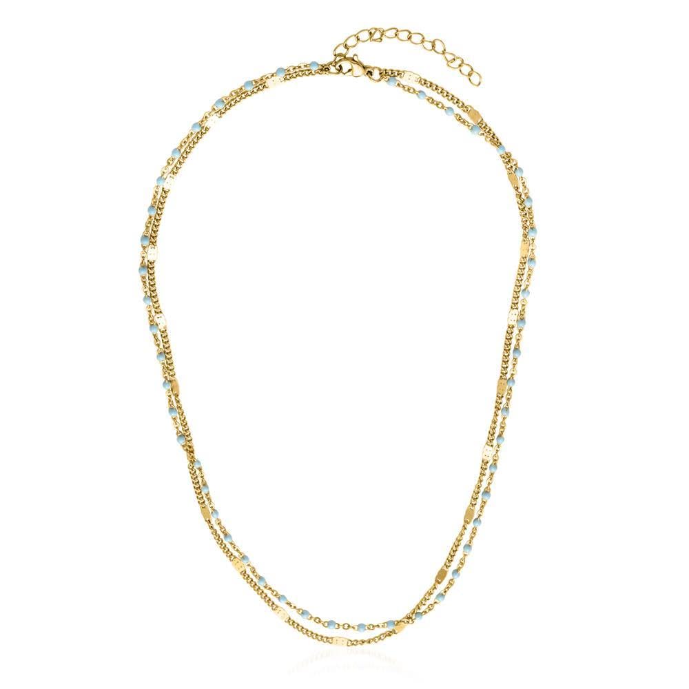 JEWLIX Layerkette Halskette Edelstahl Gold hellblau Emaille