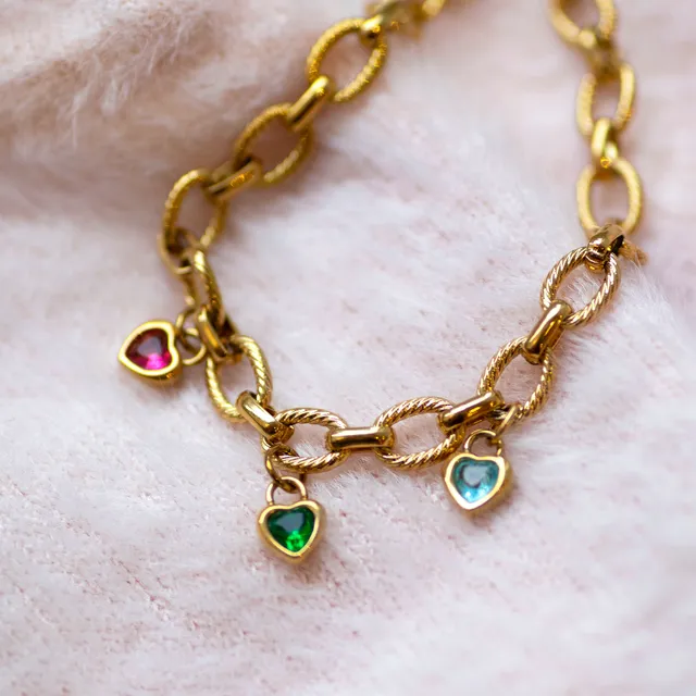 Joy by Corrine Smith Chunky Family Birthstone Armband Gold Herz