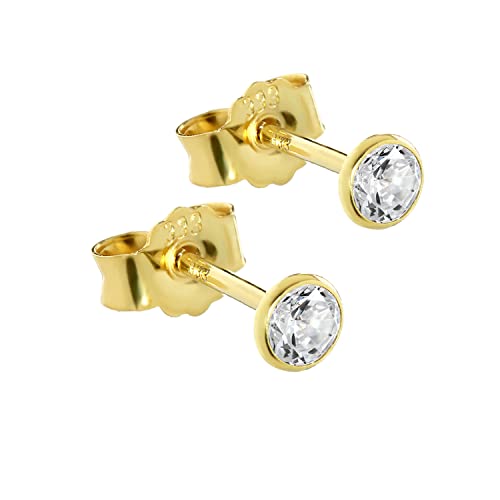 NKlaus Jewellery Ohrstecker 333 Gelbgold 3mm Weiß Paar
