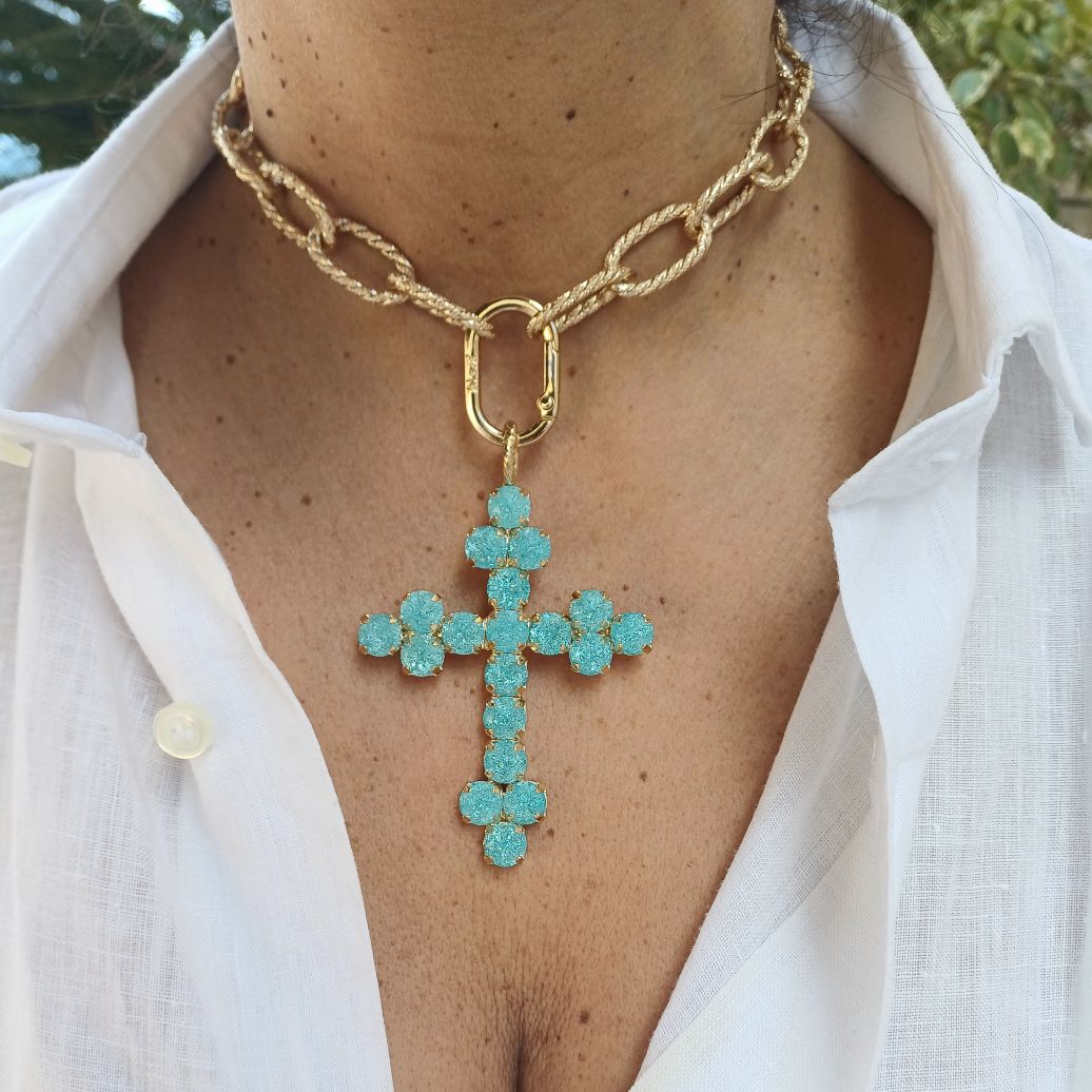 Alevá Bijoux Nuova Bizantina Kreuzanhänger Gold 7 cm