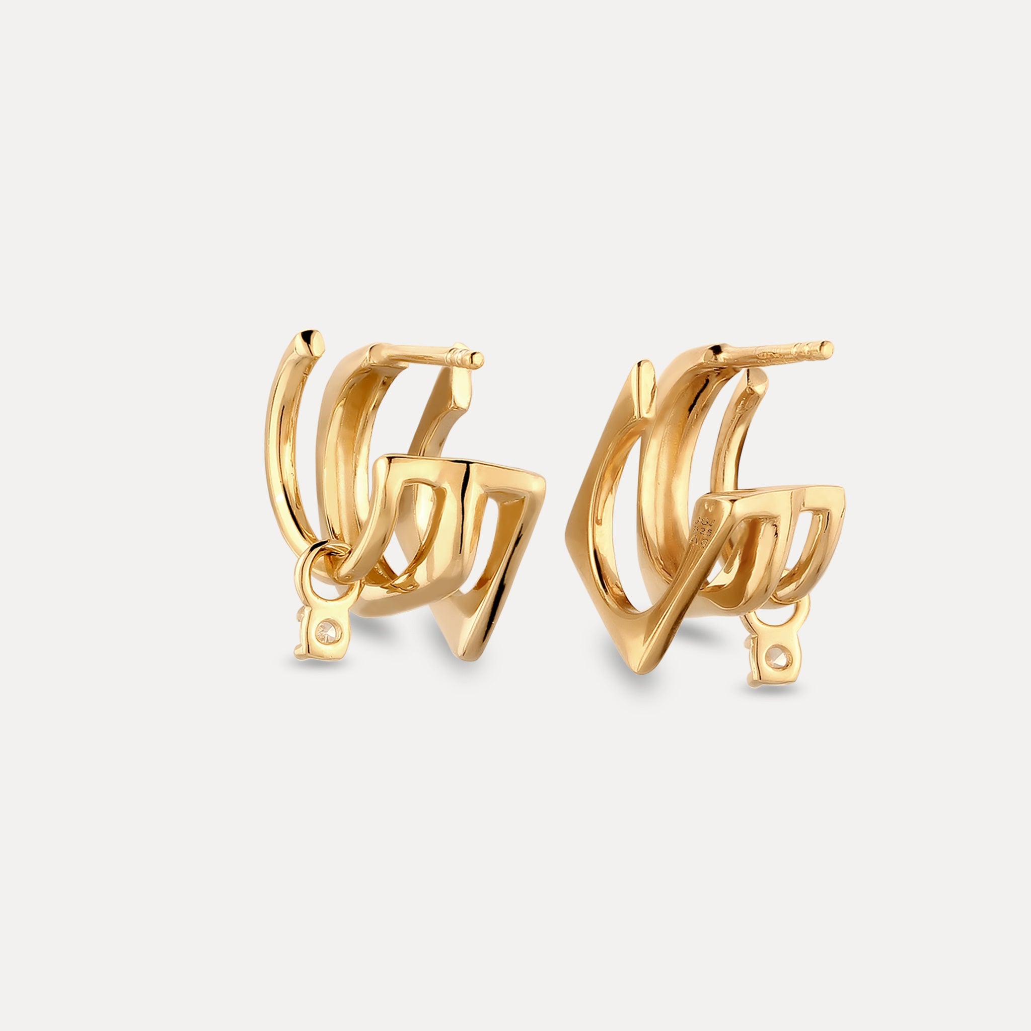 Stilnest Saphir Triple Shape Huggie Ohrringe Gold Vermeil