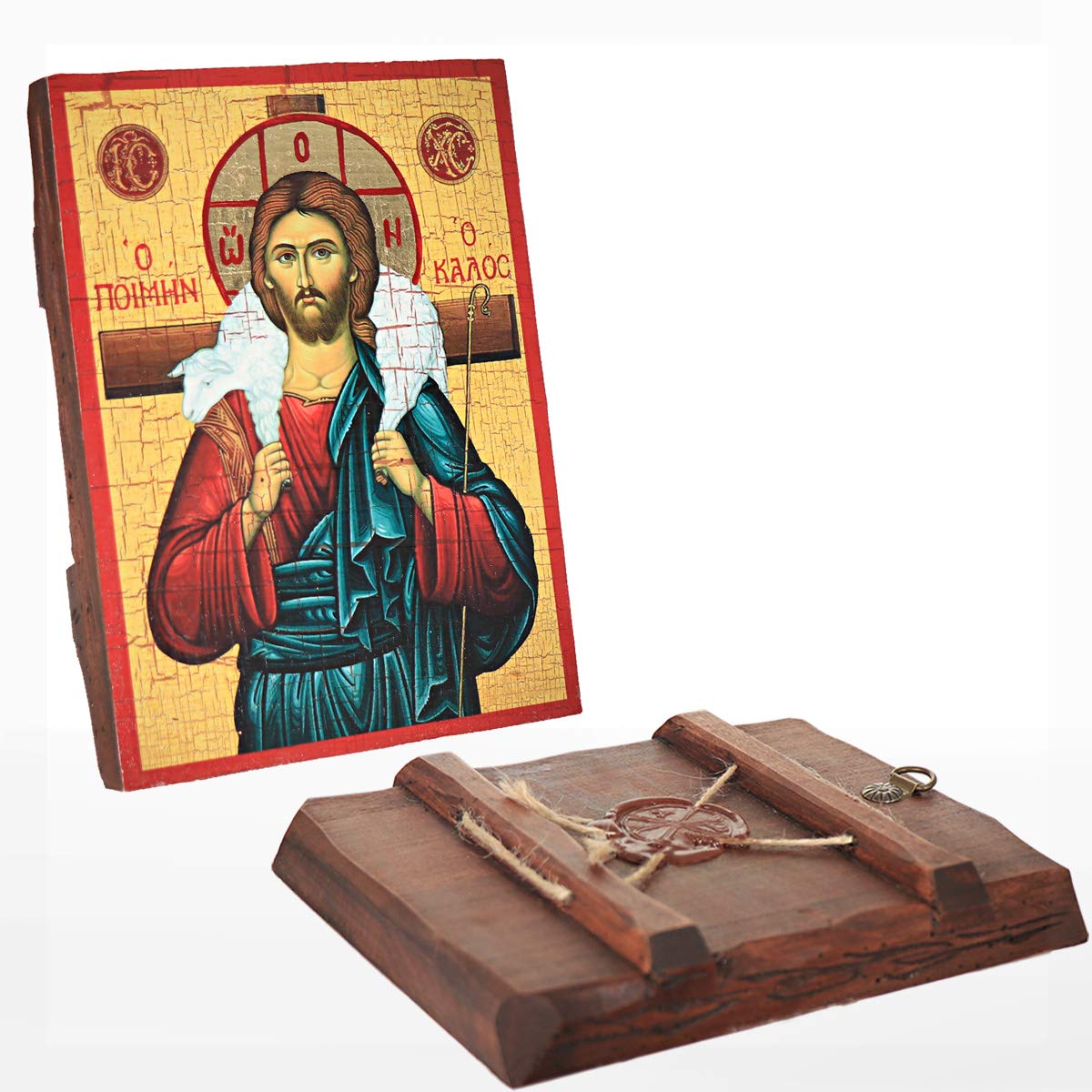 NKlaus Religious Icons Guter Hirte Ikone Holz 16x12,5cm
