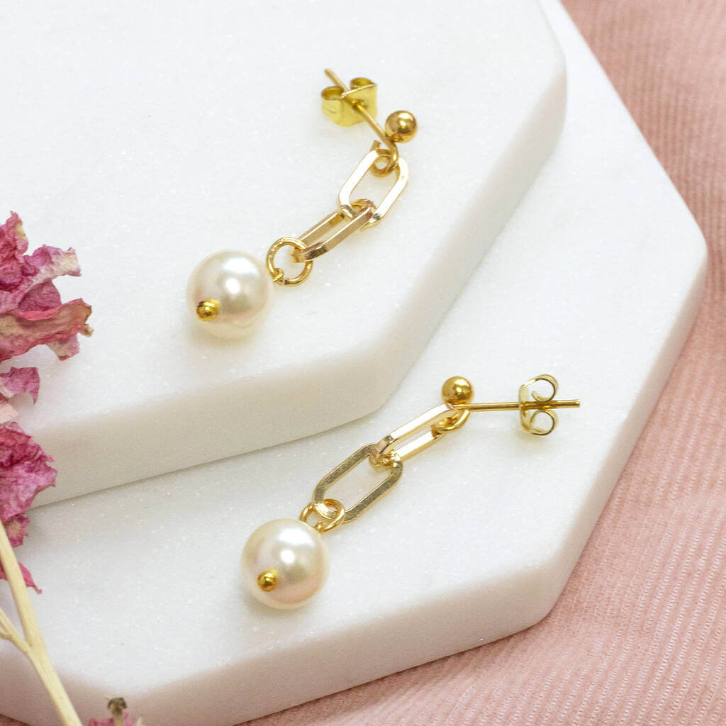 Joy Earrings Pearl Chain Ohrringe Gold Perle Swarovski