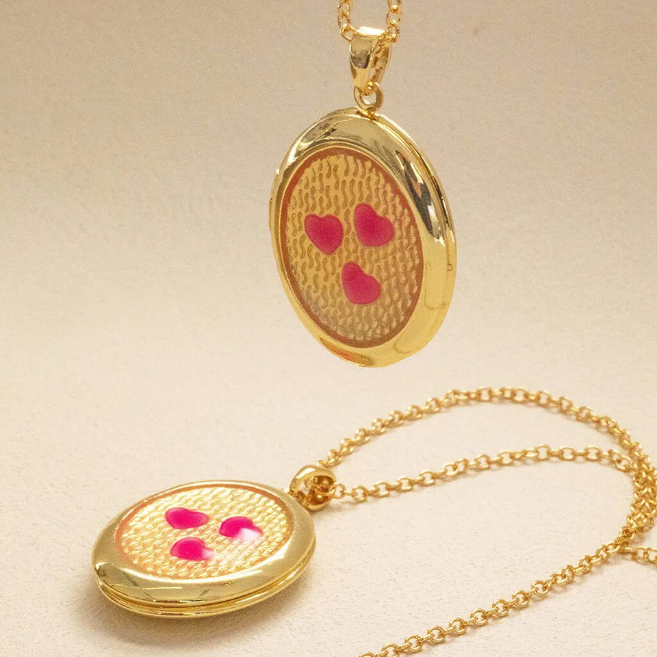 Joy by Corrine Smith Pink Hearts Medaillon-Halskette Gold oval rosa