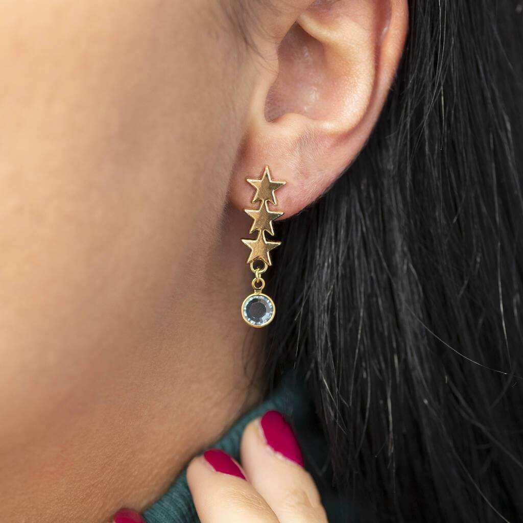 Joy by Corrine Smith Triple Star Ohrringe Gold Kristall
