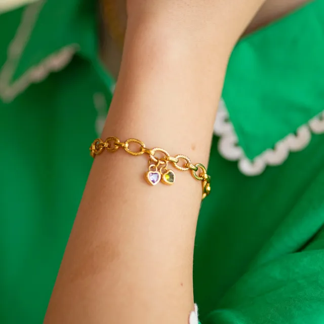 Joy by Corrine Smith Chunky Friendship Birthstone Heart Armband Gold