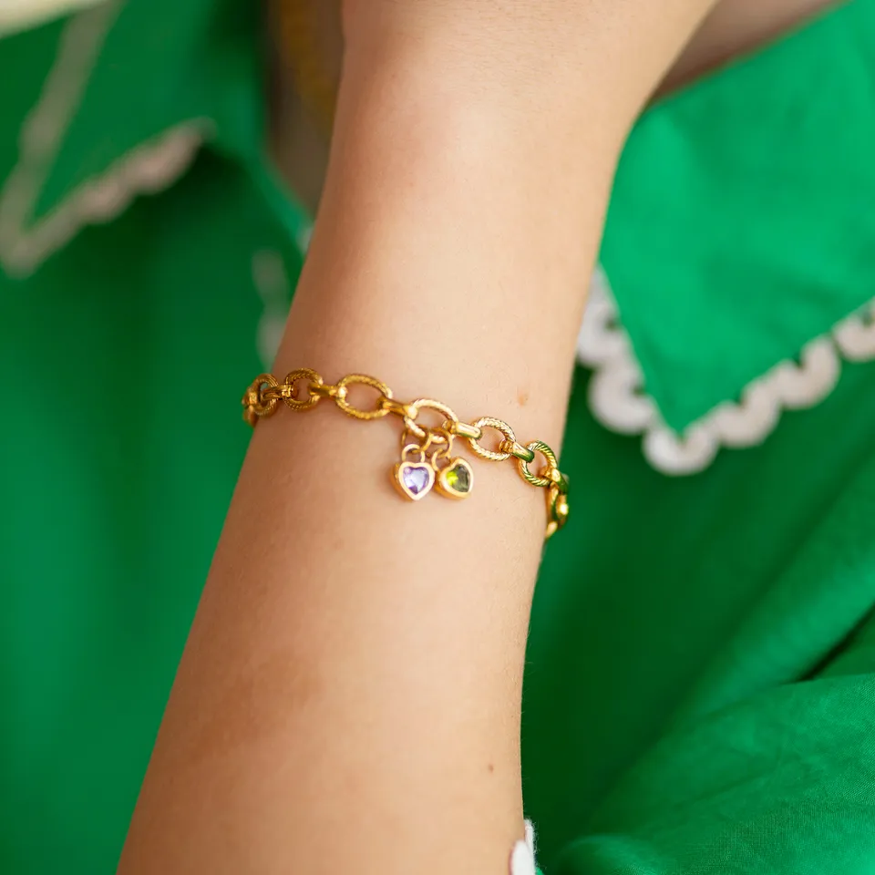 Joy by Corrine Smith Chunky Friendship Birthstone Heart Armband Gold