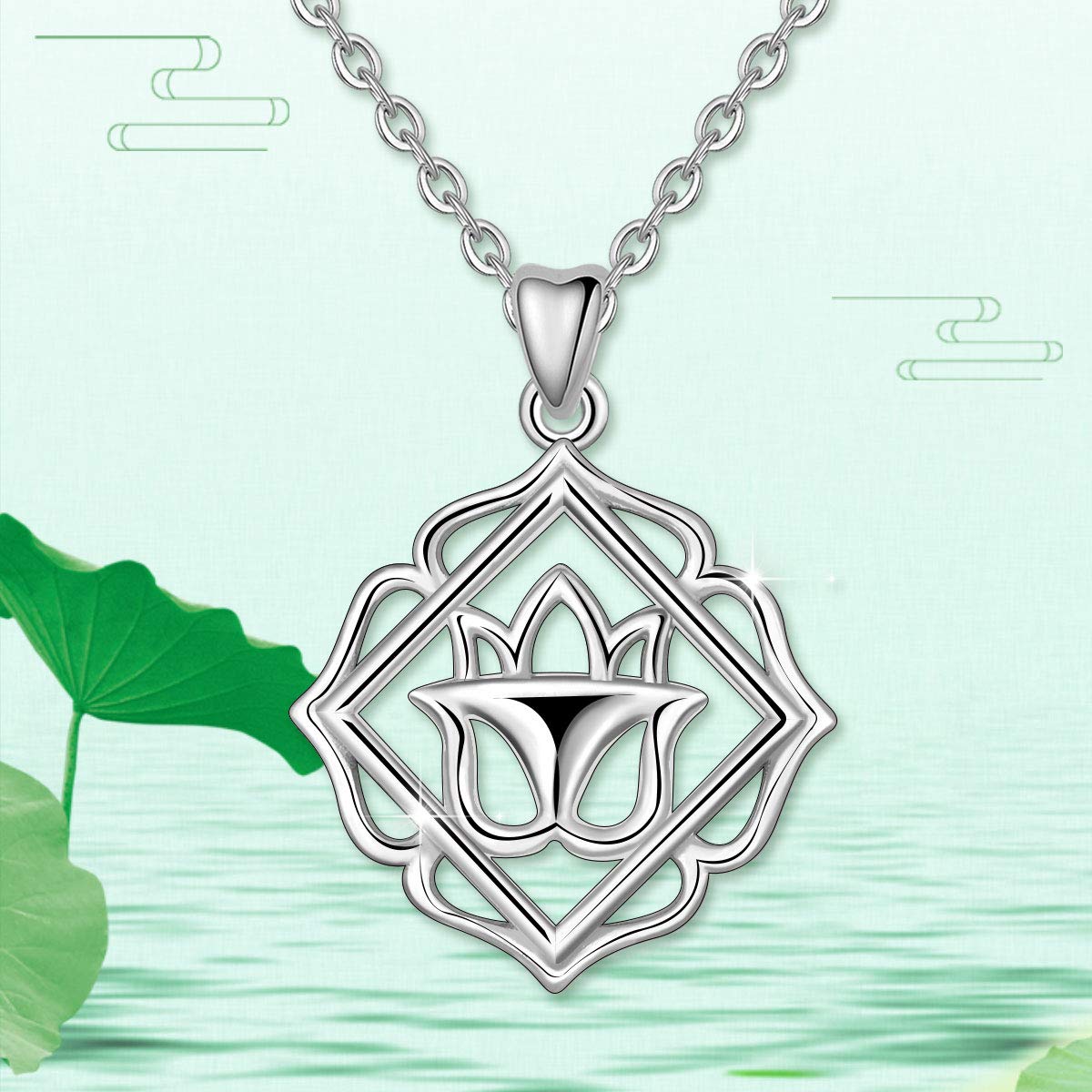 Eudora Lotus S925 Silber Halskette 45,7 cm Heilige Lotus