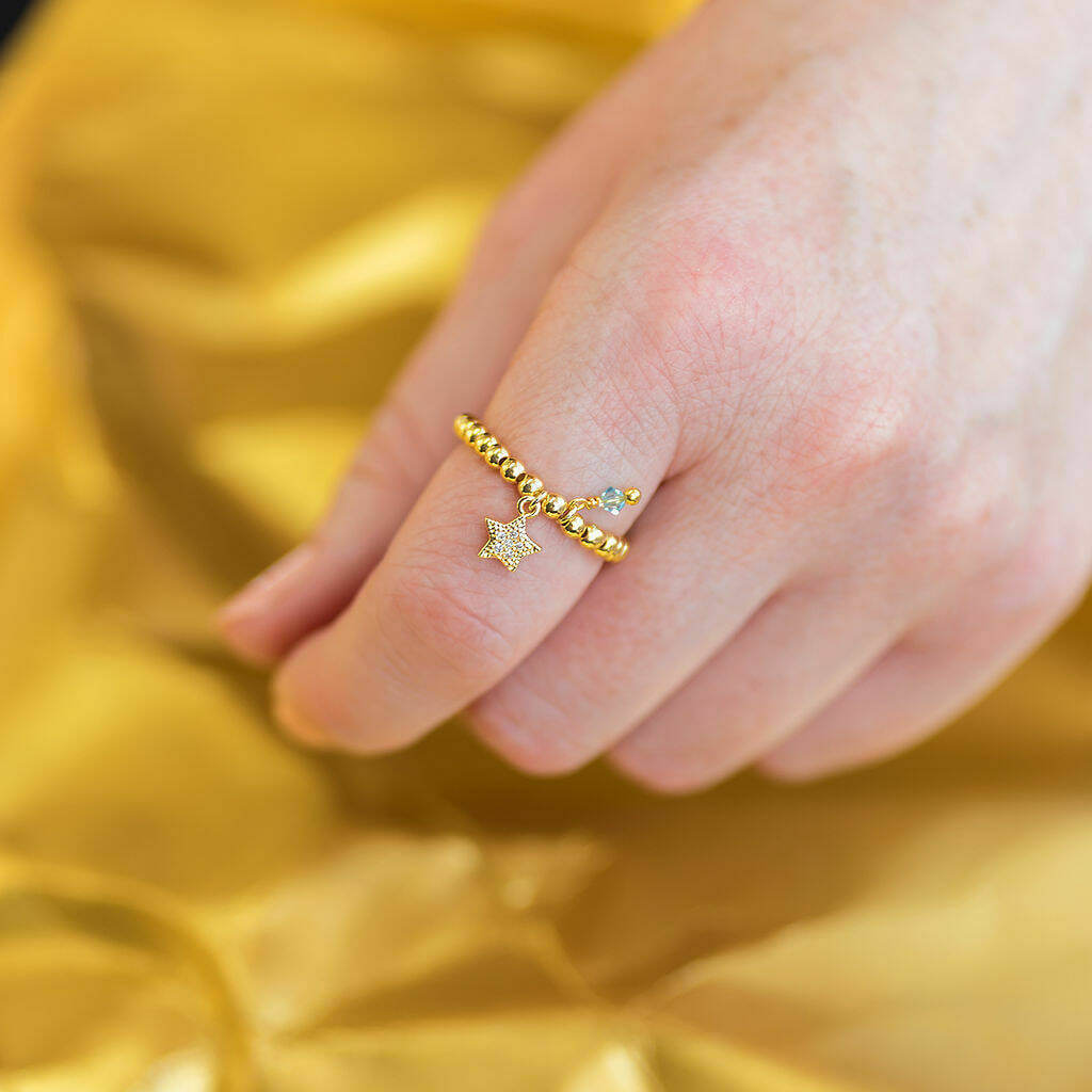 Joy by Corrine Smith Pave Star Beaded Charm Ring Geburtsstein