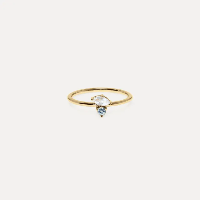 Stilnest Joy Solitär Ring Mondstein Aquamarin 585 Gold 52
