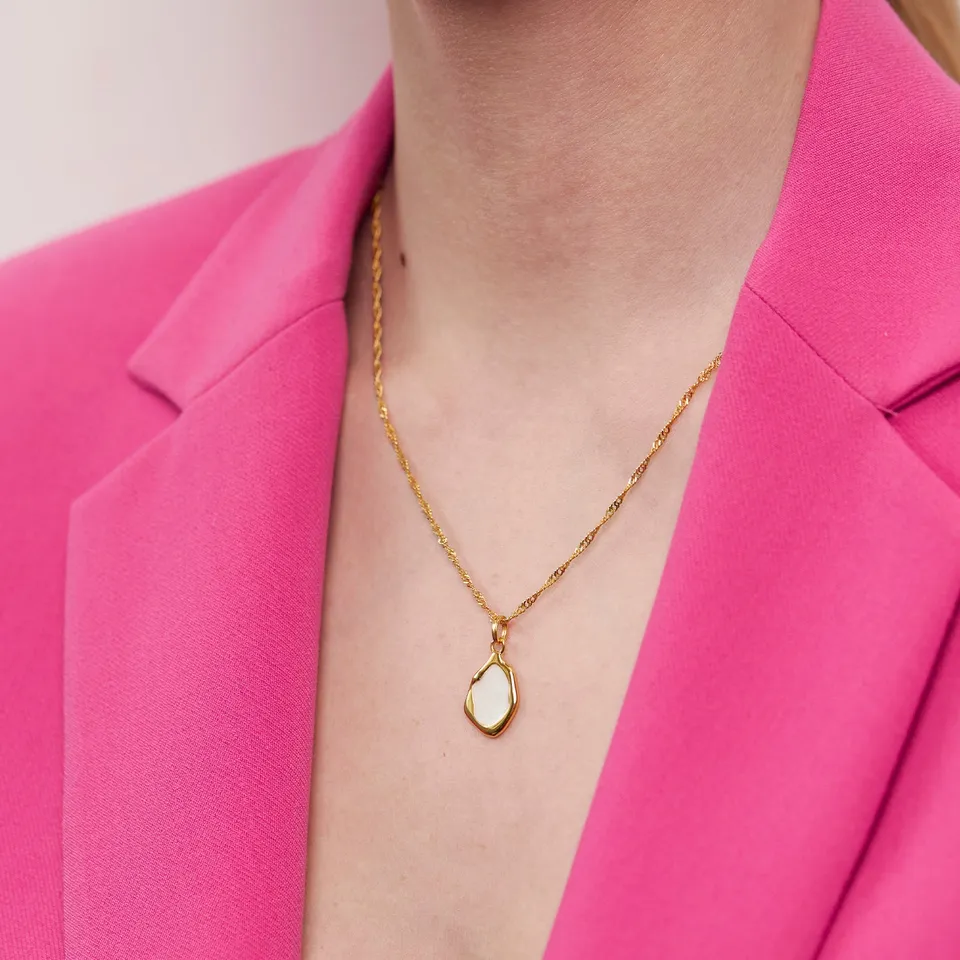 Stilnest Oyster Kette Perlenweiß Halskette 24k Gold Vermeil 45cm