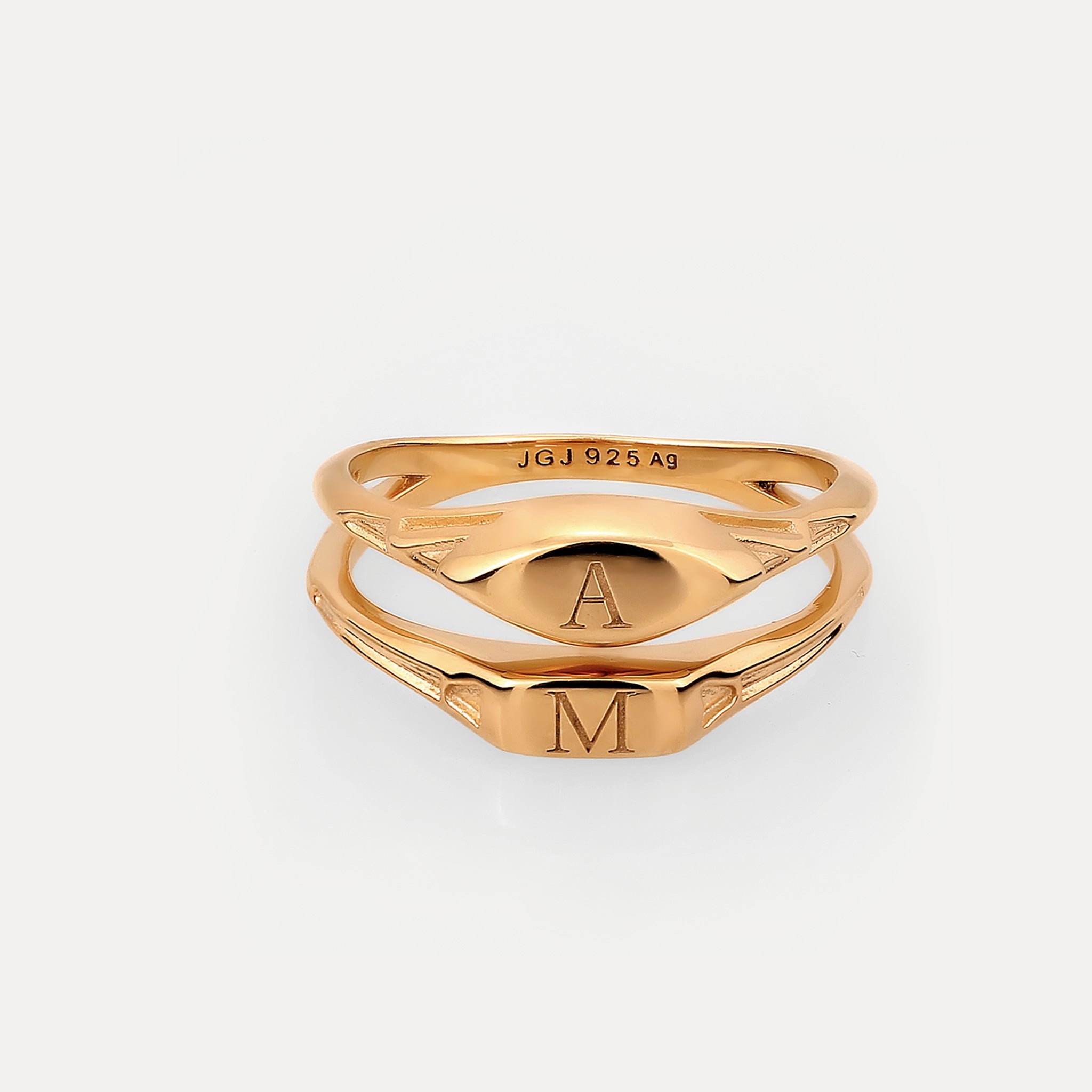 Stilnest Engravable Double Ring Gold Vermeil Siegelring Gr 52