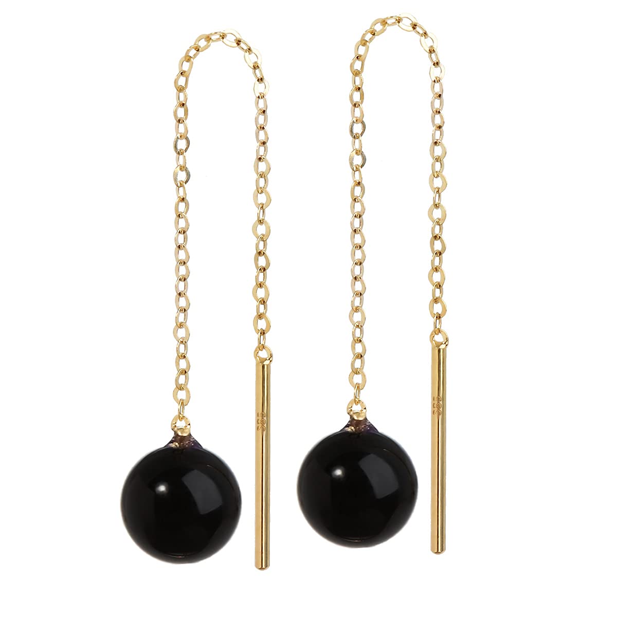 NKlaus Jewellery Durchzieher-Ohrringe 585 Gelbgold 6mm Grün