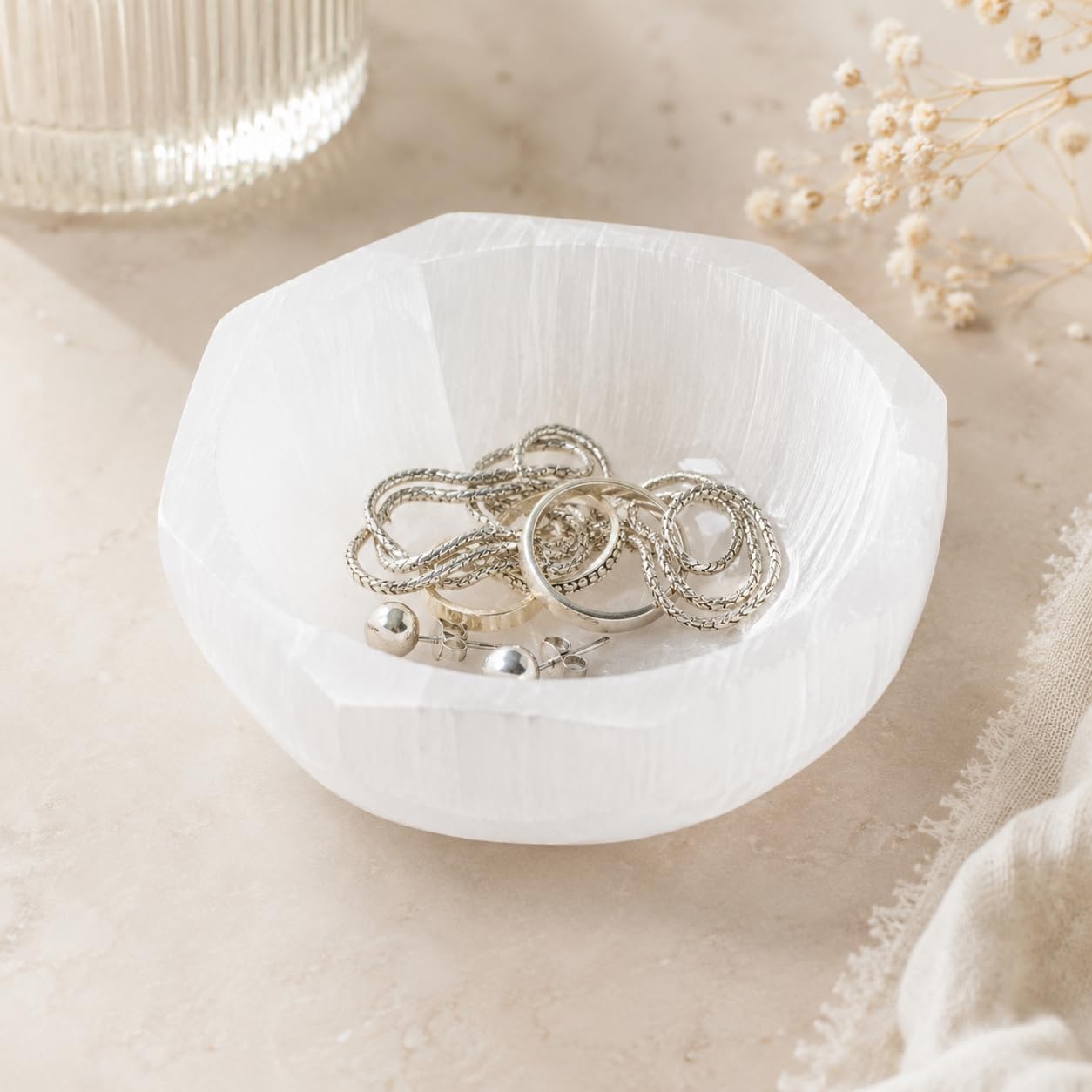 NKlaus Healing Crystals Selenit-Schale 10x10 cm Achteck
