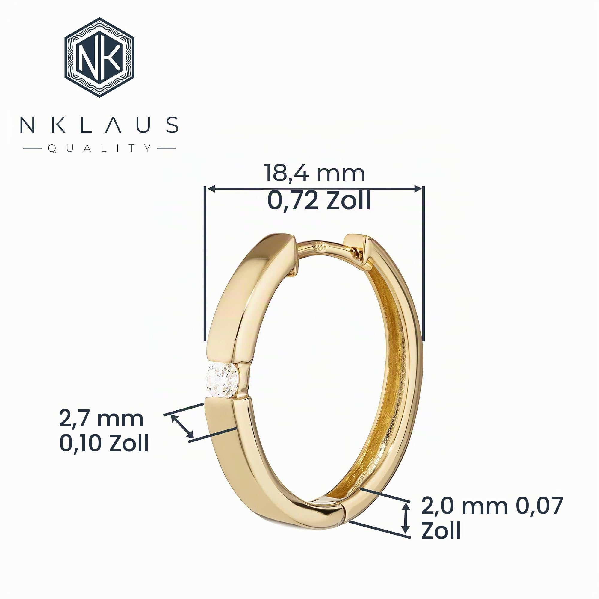 NKlaus Jewellery Klappcreolen Gold 333 Zirkonia 18,4mm