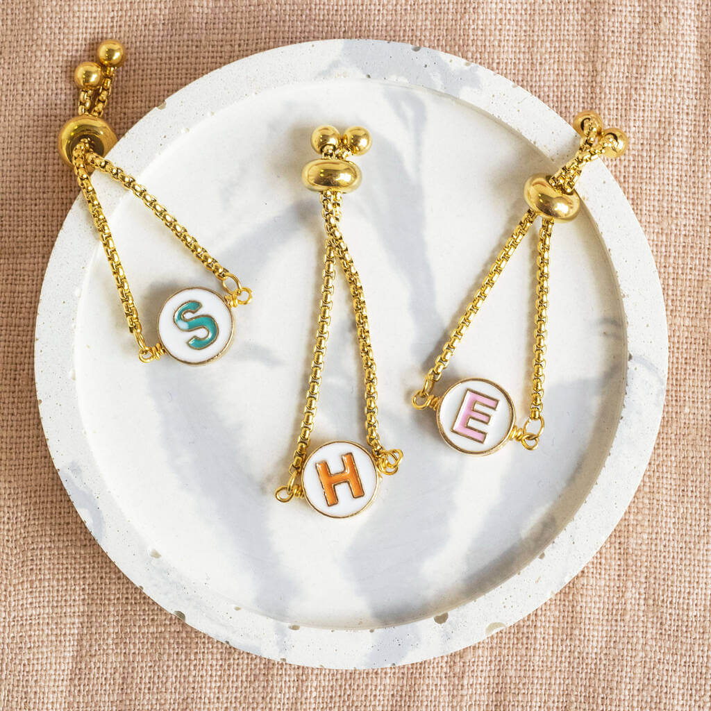 Joy by Corrine Smith Round Enamel Initial Ring Gold Slider