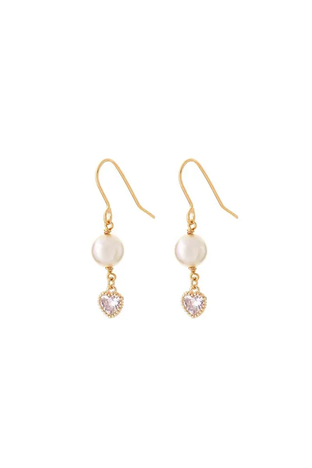 Joy by Corrine Smith Pearl Heart Tropfen Ohrringe Gold Perle Kristall