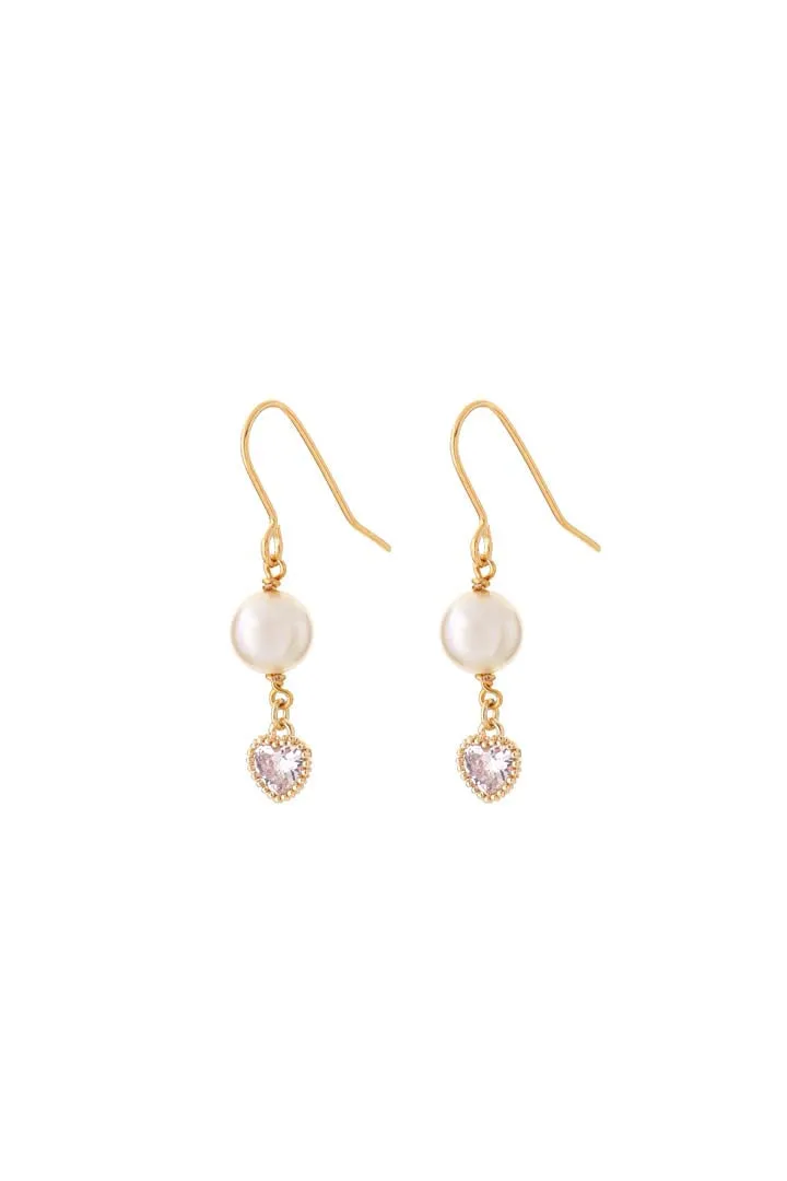 Joy by Corrine Smith Pearl Heart Tropfen Ohrringe Gold Perle Kristall