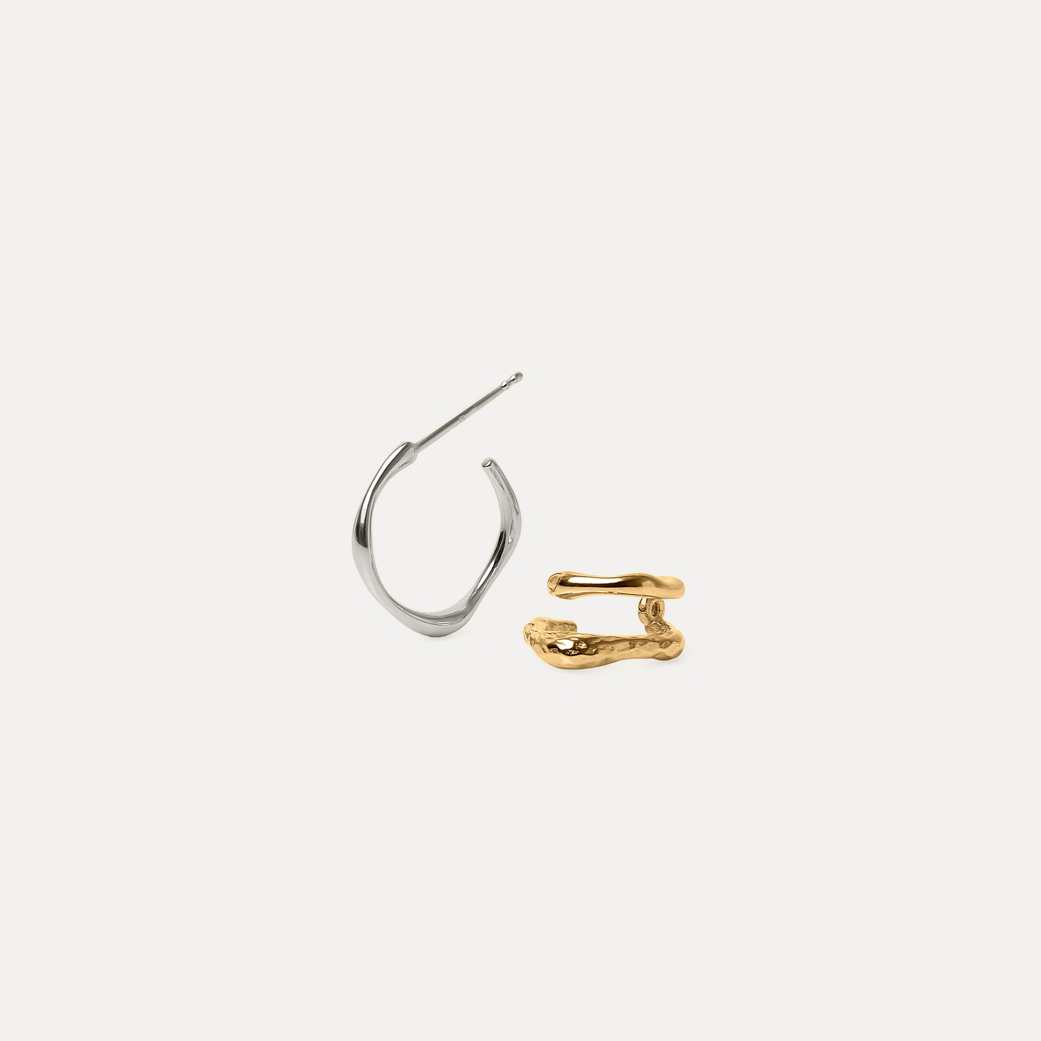 Stilnest Fluid Triple Creolen Ohrringe Mixed Gold Vermeil