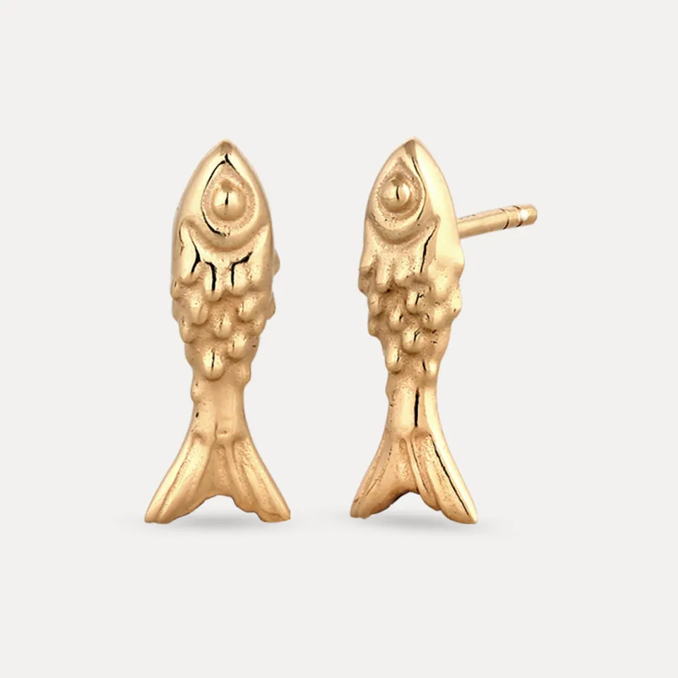 Stilnest Fish Ohrstecker 24k Gold Vermeil Fisch Textur