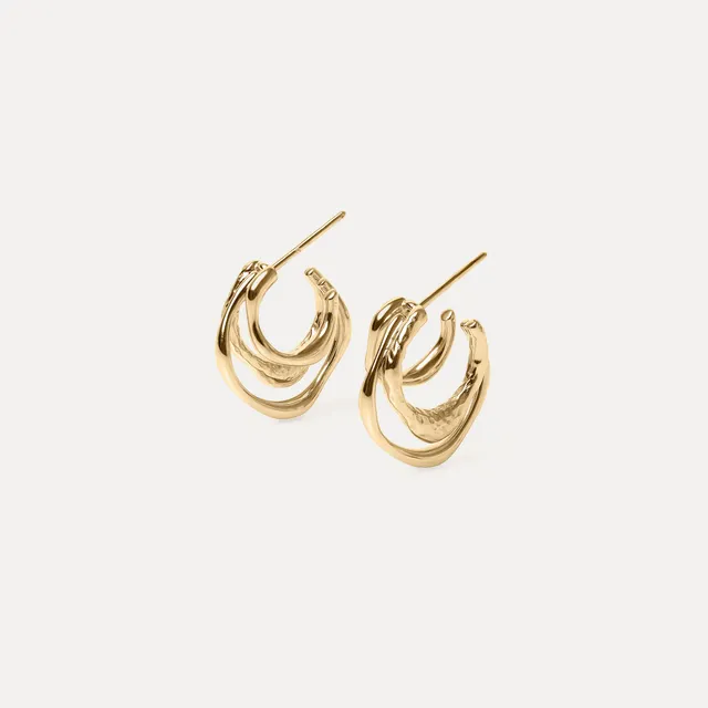Stilnest Fluid Triple Creolen Ohrringe 585 Gold 14k Massivgold
