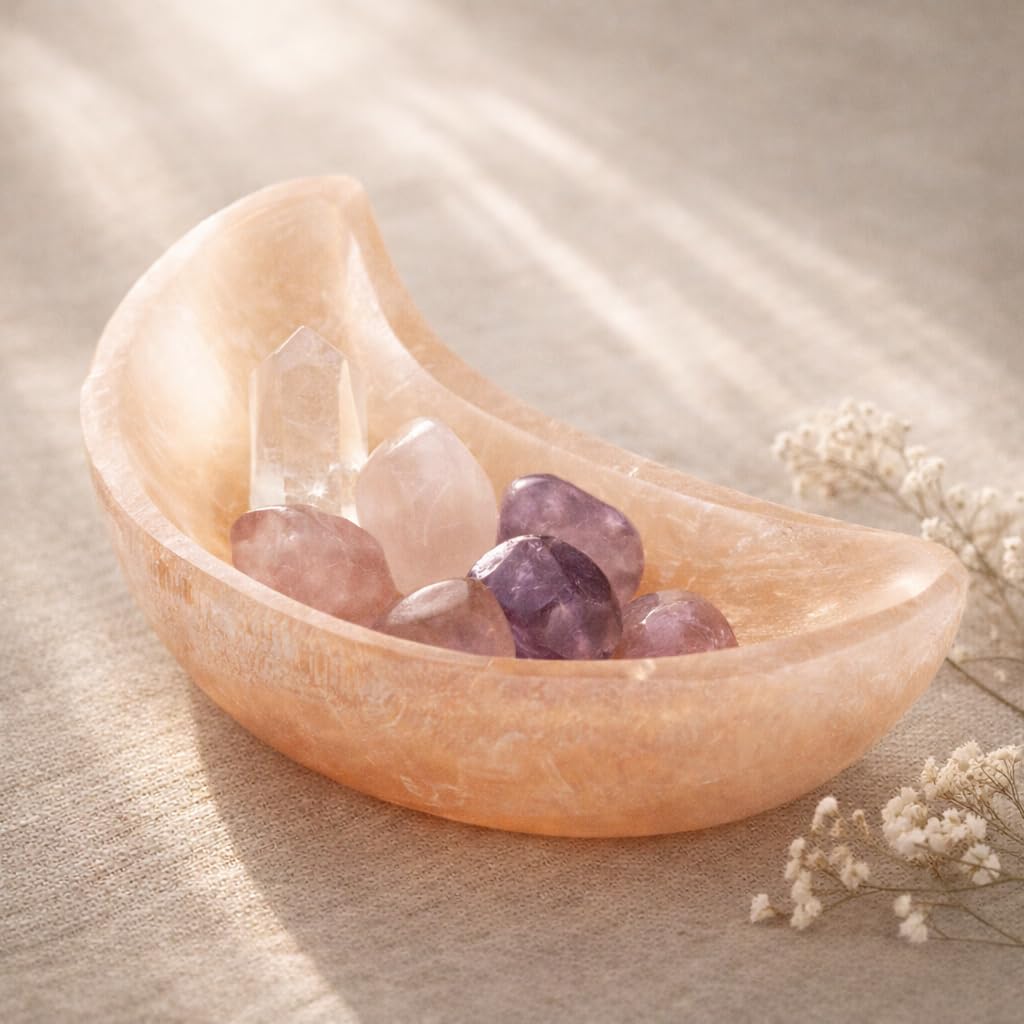 NKlaus Healing Crystals Selenit Halbmondschale 11,5cm Stein