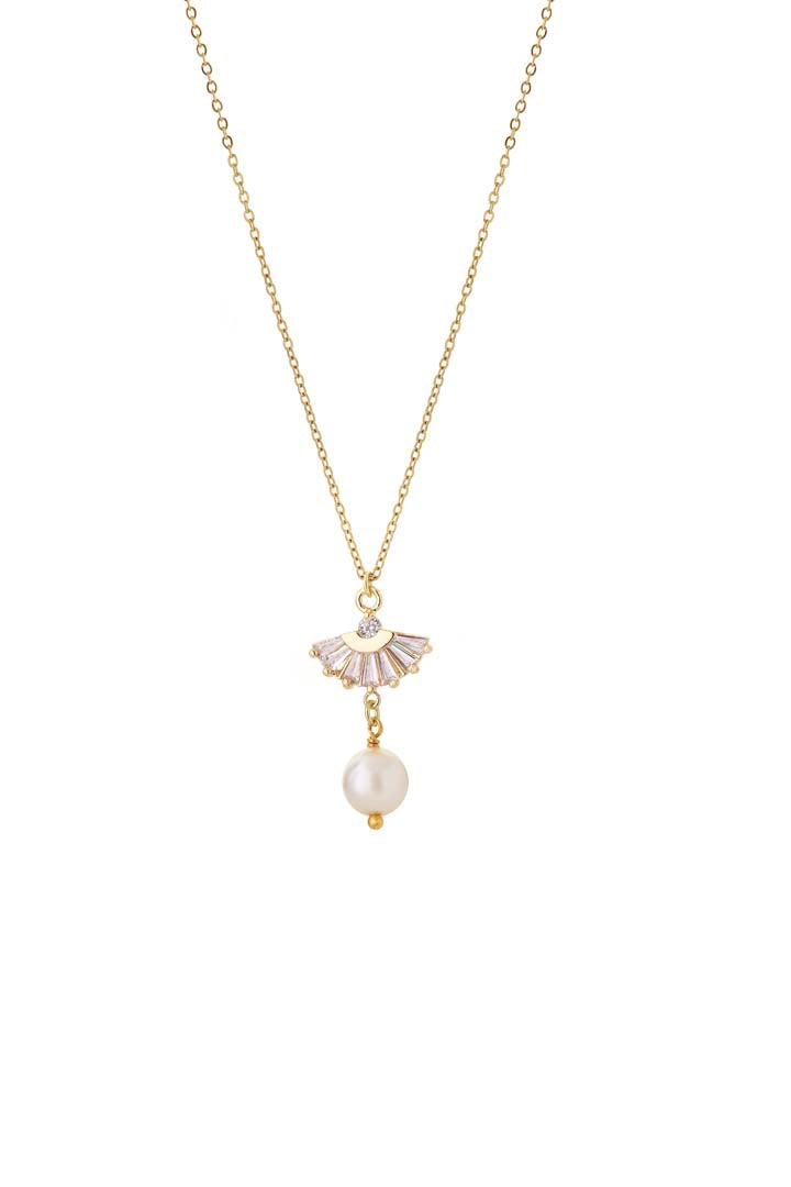 JOY Crystal Fan Pearl Halskette Gold Perle Kristall