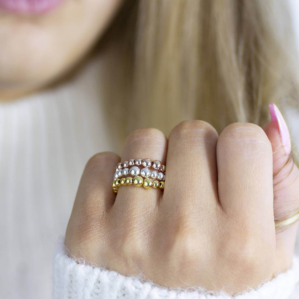 Joy by Corrine Smith Beaded Ring Gold Stapelring dehnbar