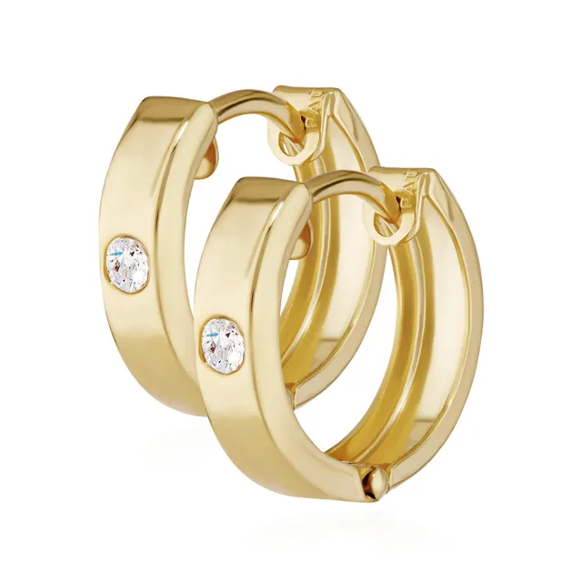 NKlaus Klappcreolen 333 Gelbgold Zirkonia Ohrringe Paar 12,5 mm