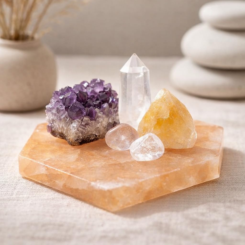 NKlaus Healing Crystals Selenit-Platte 9,5 cm Sechseck Pfirsich