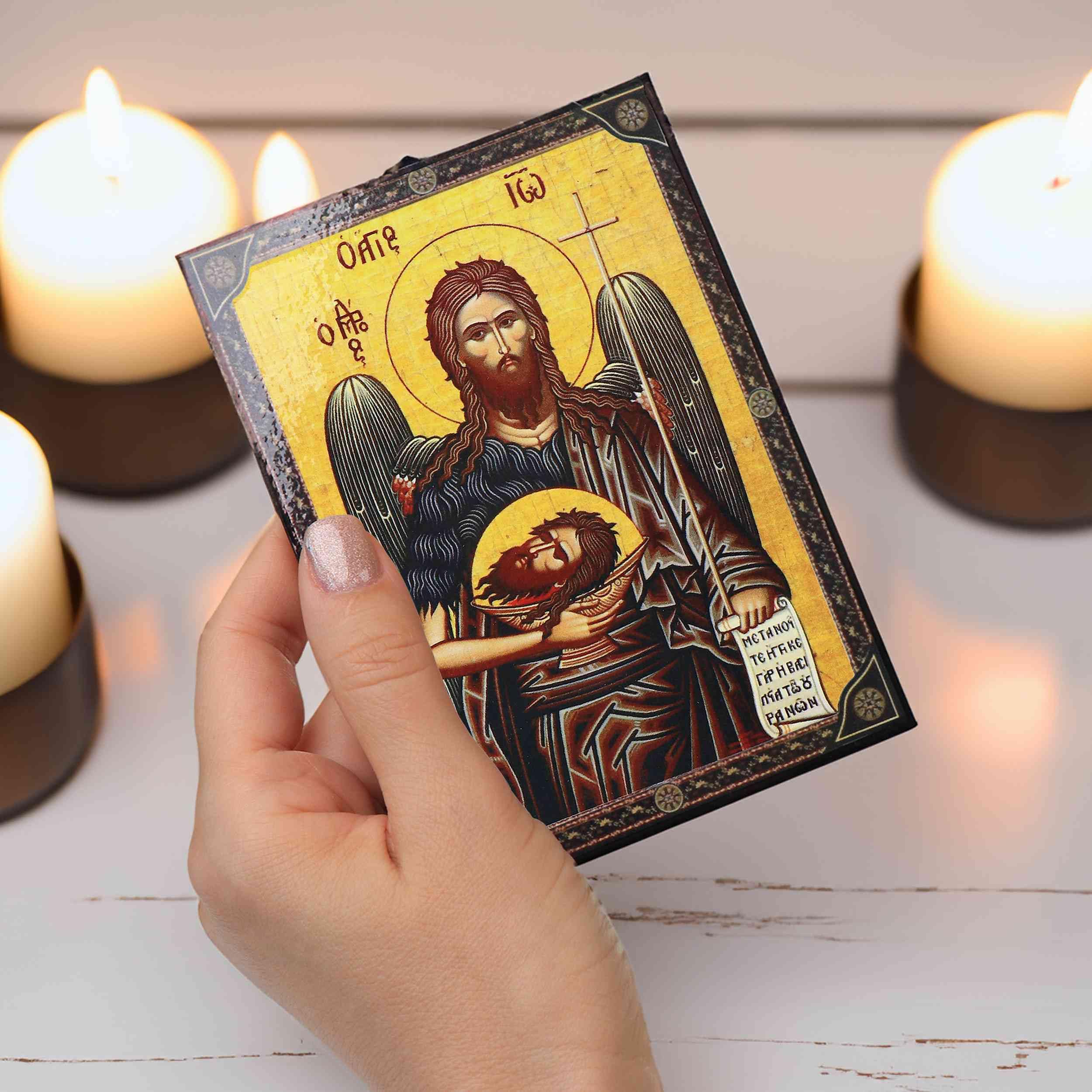 NKlaus Religious Icons Johannes der Täufer Ikone Holz 9,7x13,5cm